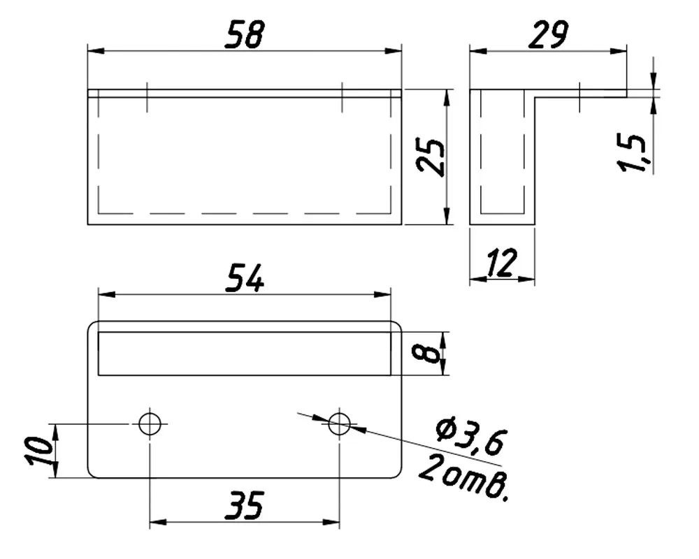 Technical drawing – Slat holder, rivet-fixed, L 53 × h 25