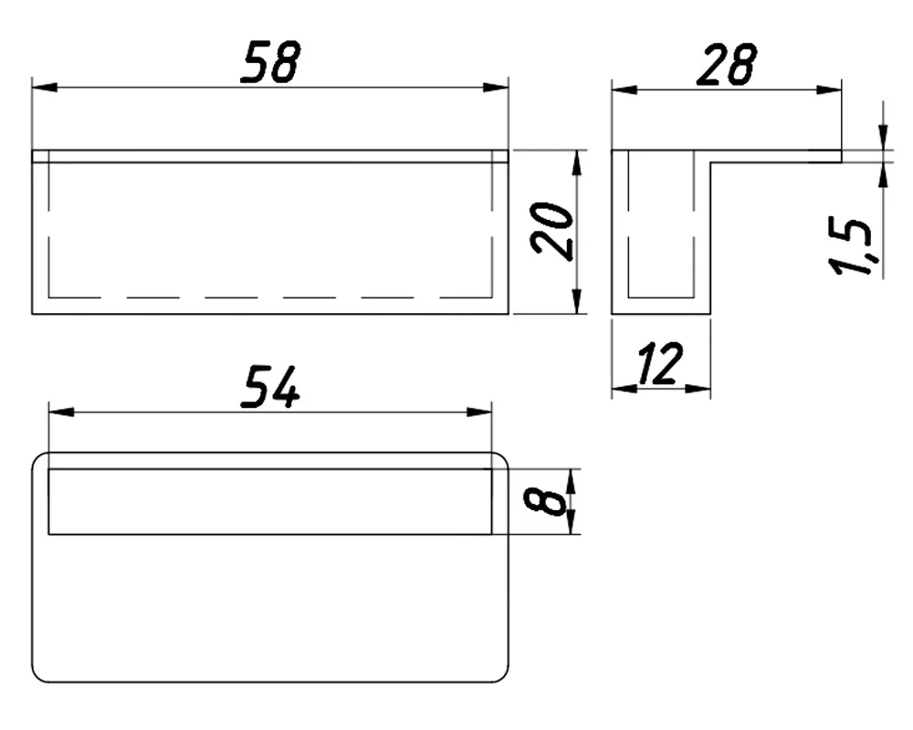 Technical drawing – Slat holder, L 53 × h 20