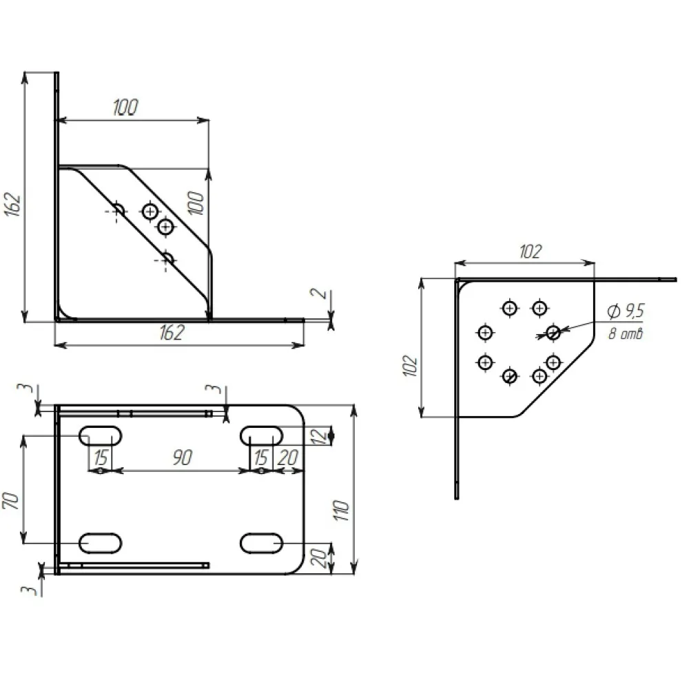 Technical drawing – Bed corner bracket