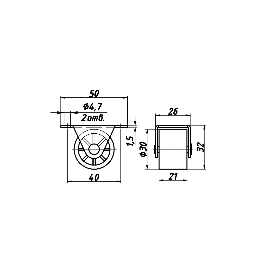 Technical drawing – Castor for case furniture