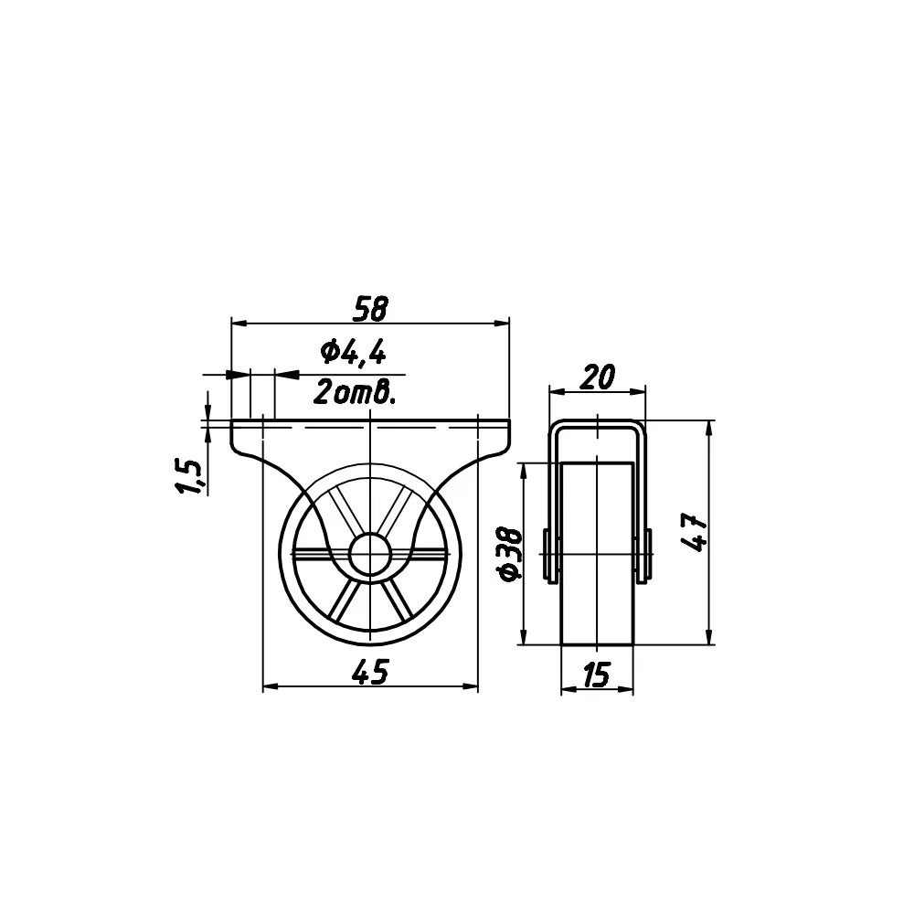 Technical drawing – Castor for case furniture