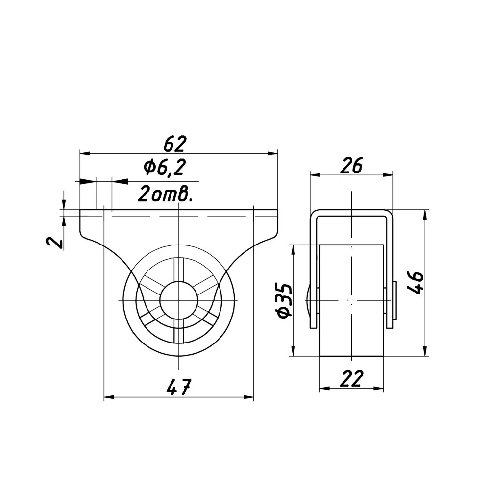Technical drawing – Castor for case furniture