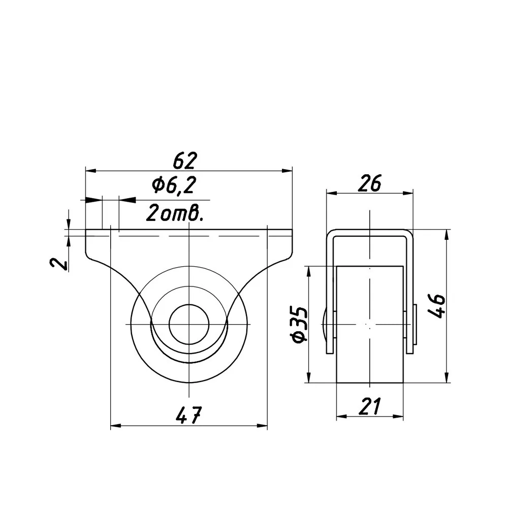 Technical drawing – Castor for case furniture