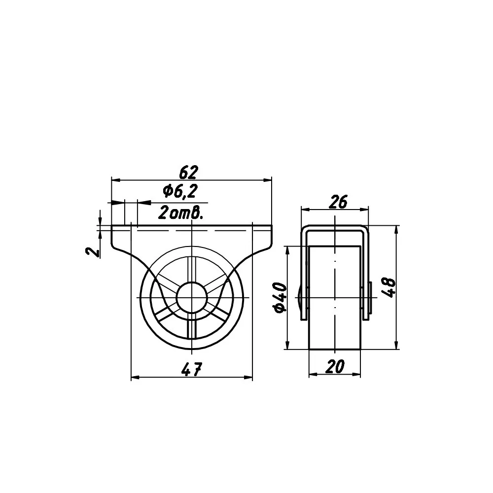 Technical drawing – Castor for case furniture