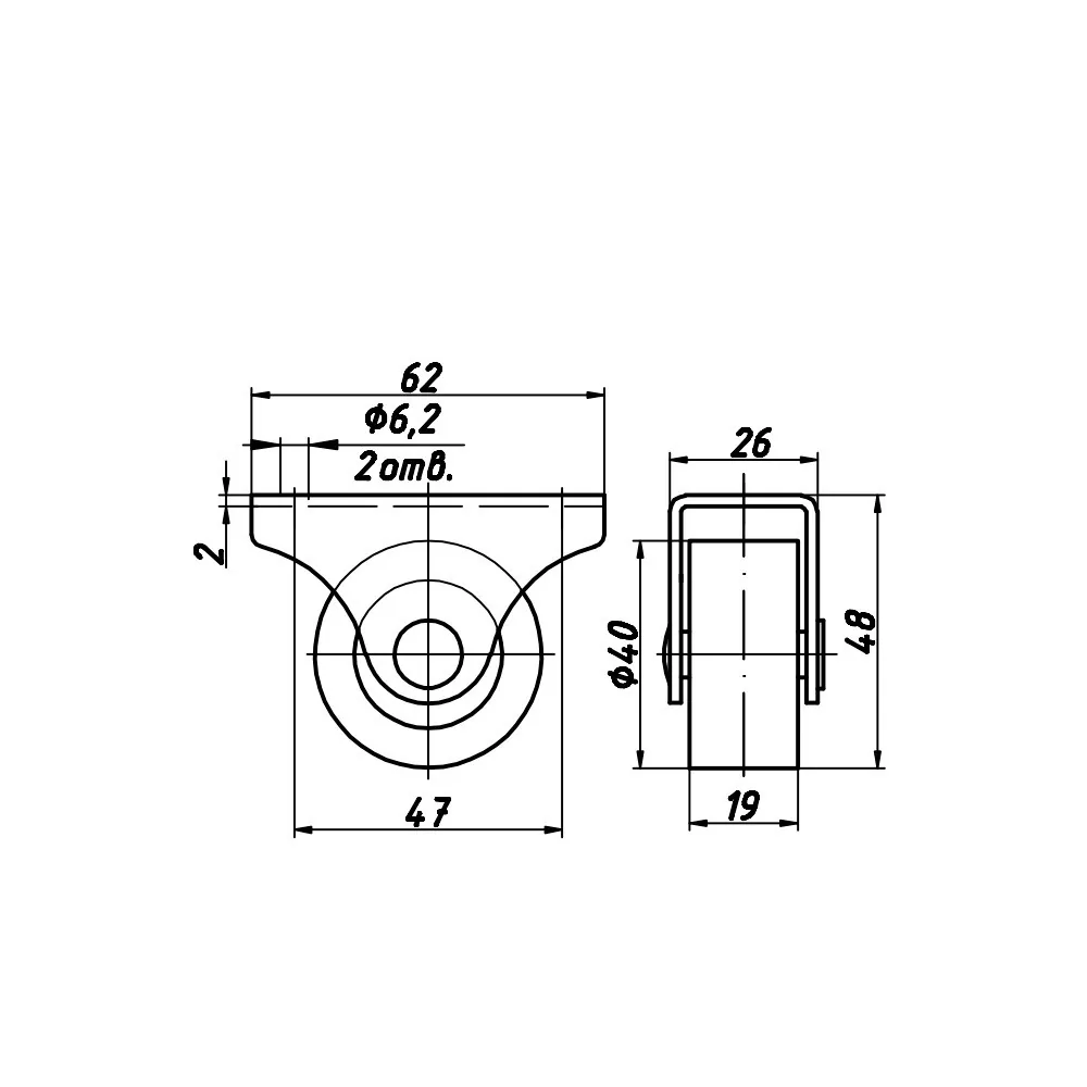 Technical drawing – Castor for case furniture