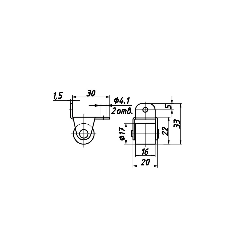 Technical drawing – Furniture castor for pull-out units