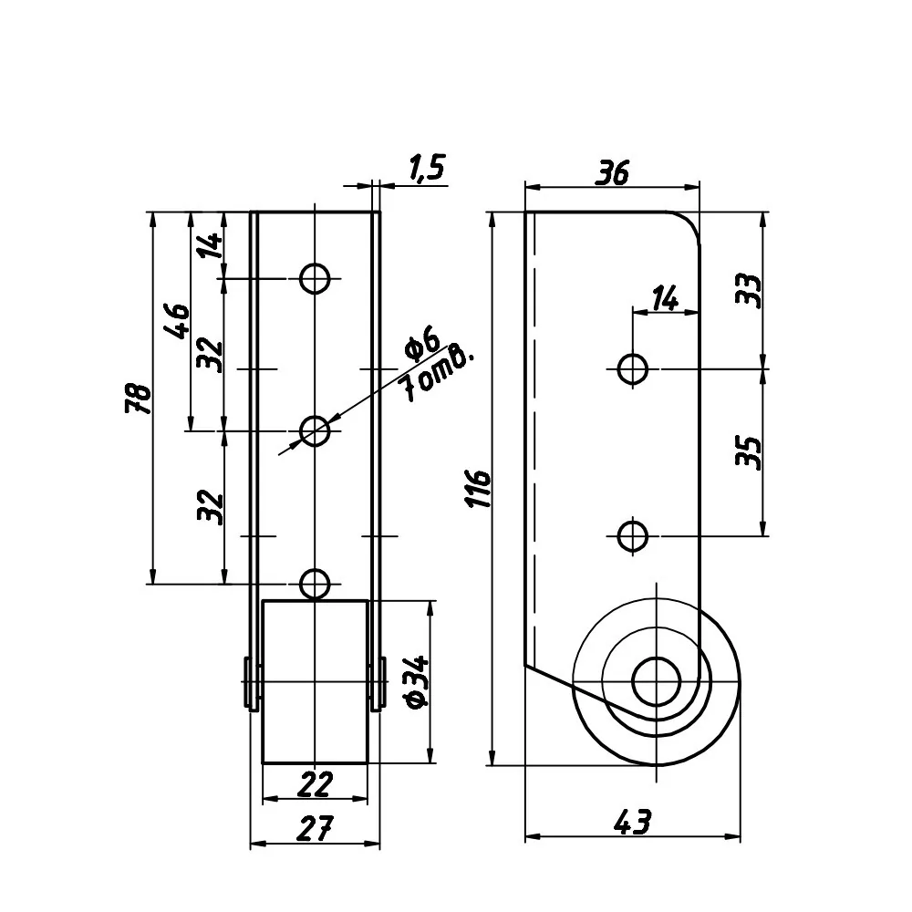 Technical drawing – Furniture castor for pull-out units