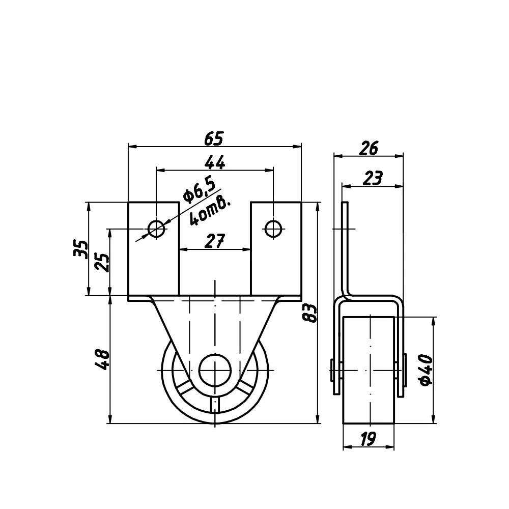 Technical drawing – Furniture castor for pull-out units