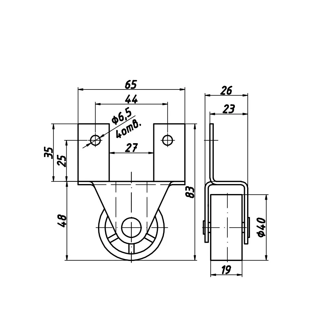 Technical drawing – Furniture castor for pull-out units