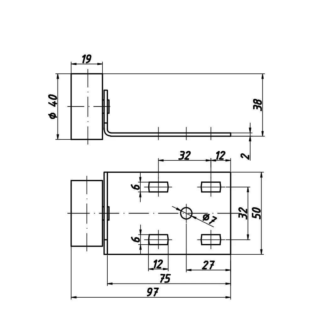 Technical drawing – Furniture castor for pull-out units