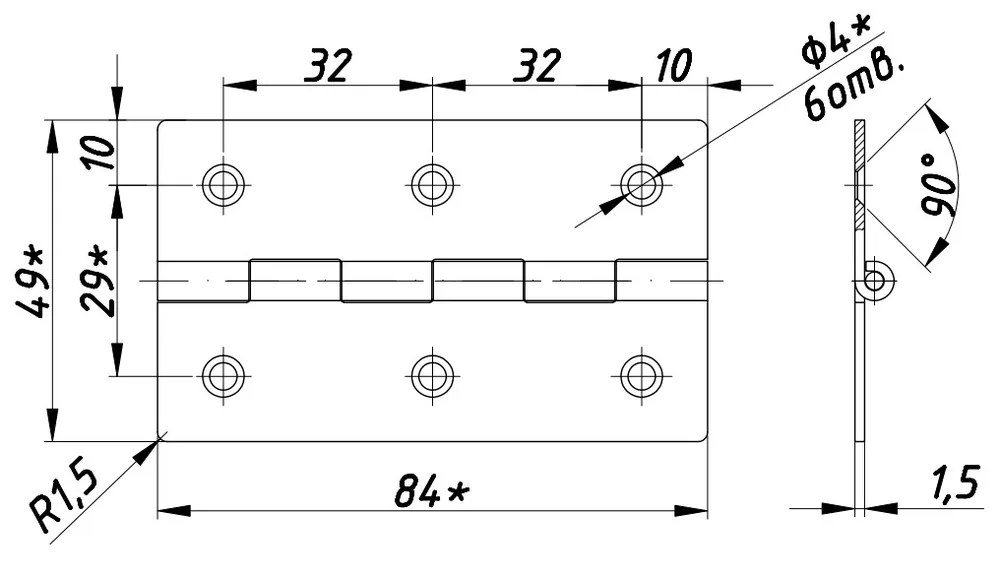 Technical drawing – Butt hinge