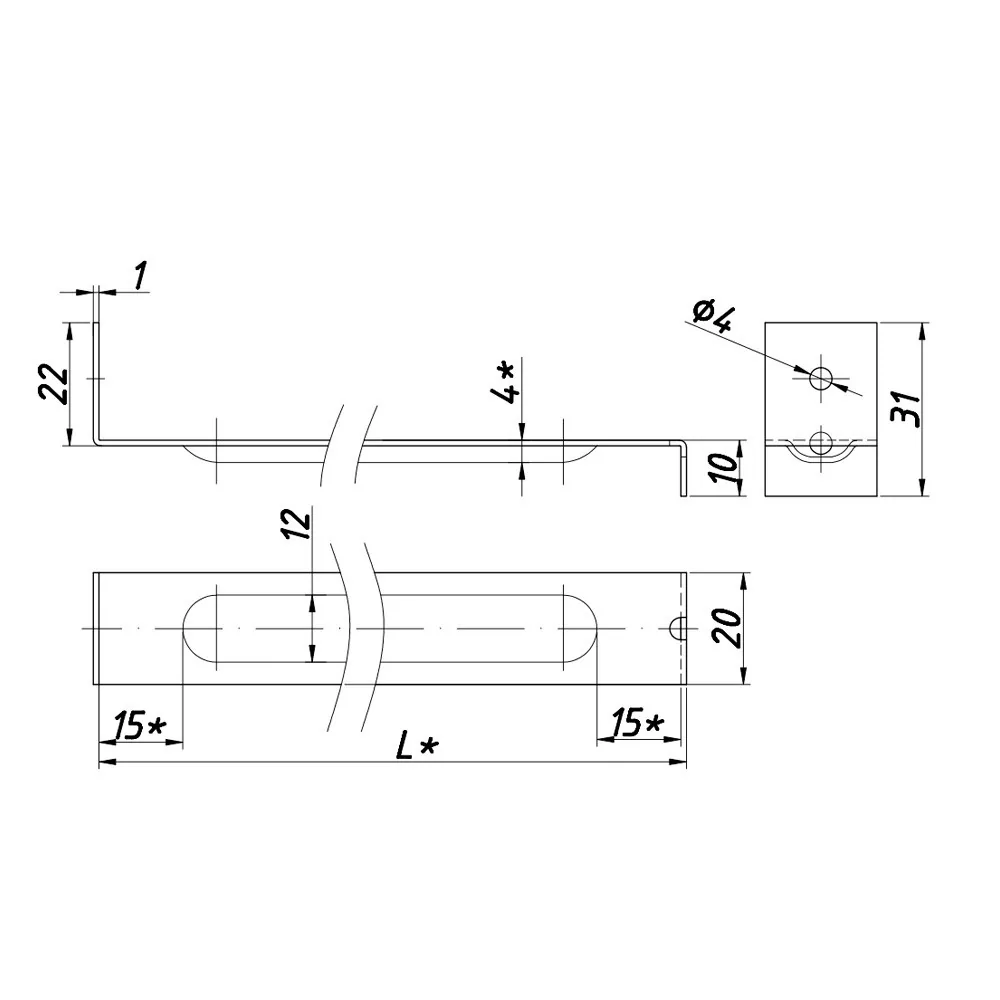 Technical drawing – Drawer-bottom reinforcement strip, S-type