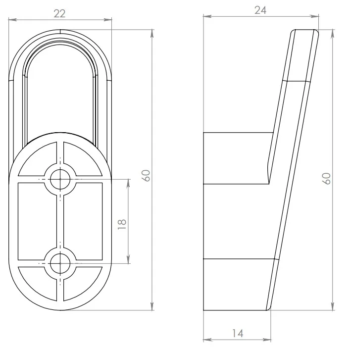 Rysunek techniczny – Haczyk meblowy z tworzywa