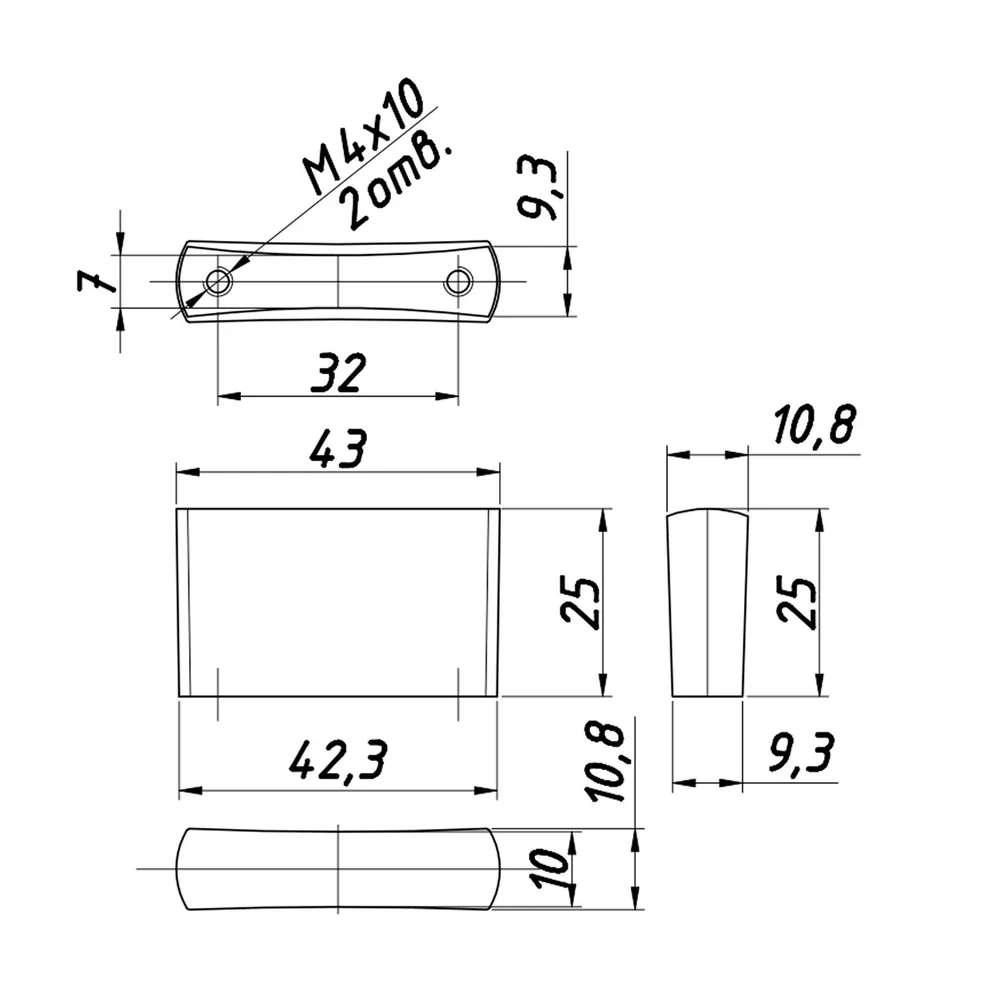 Technical drawing – Metal furniture handle, 32 mm centres