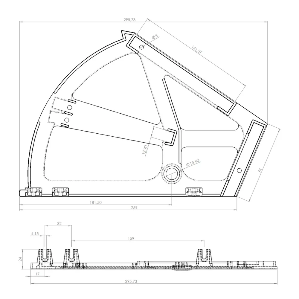 Technical drawing – Two-section shoe shelf