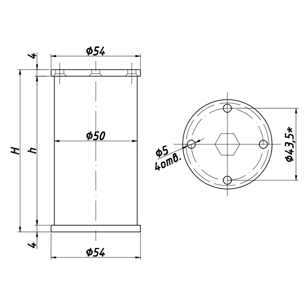 Rysunek techniczny – Noga meblowa aluminiowa, Ø50