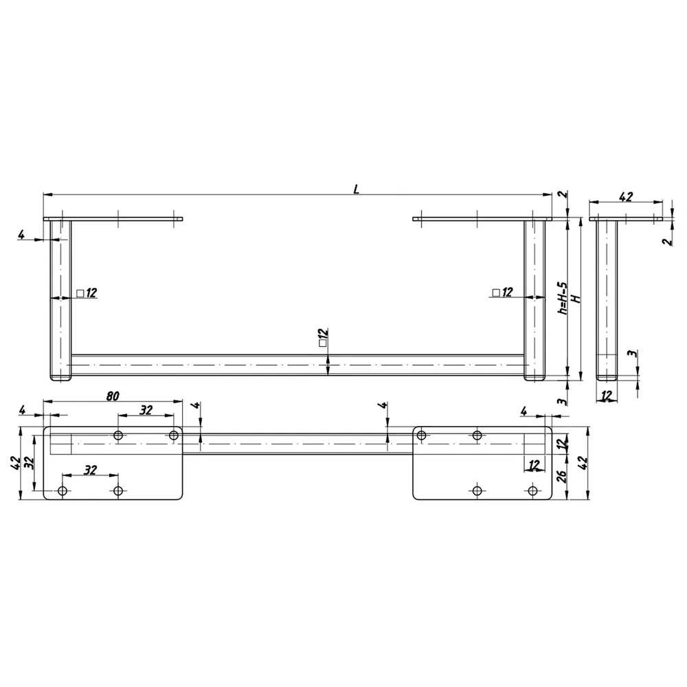 Technical drawing – Metal furniture leg, 12 × 12 profile