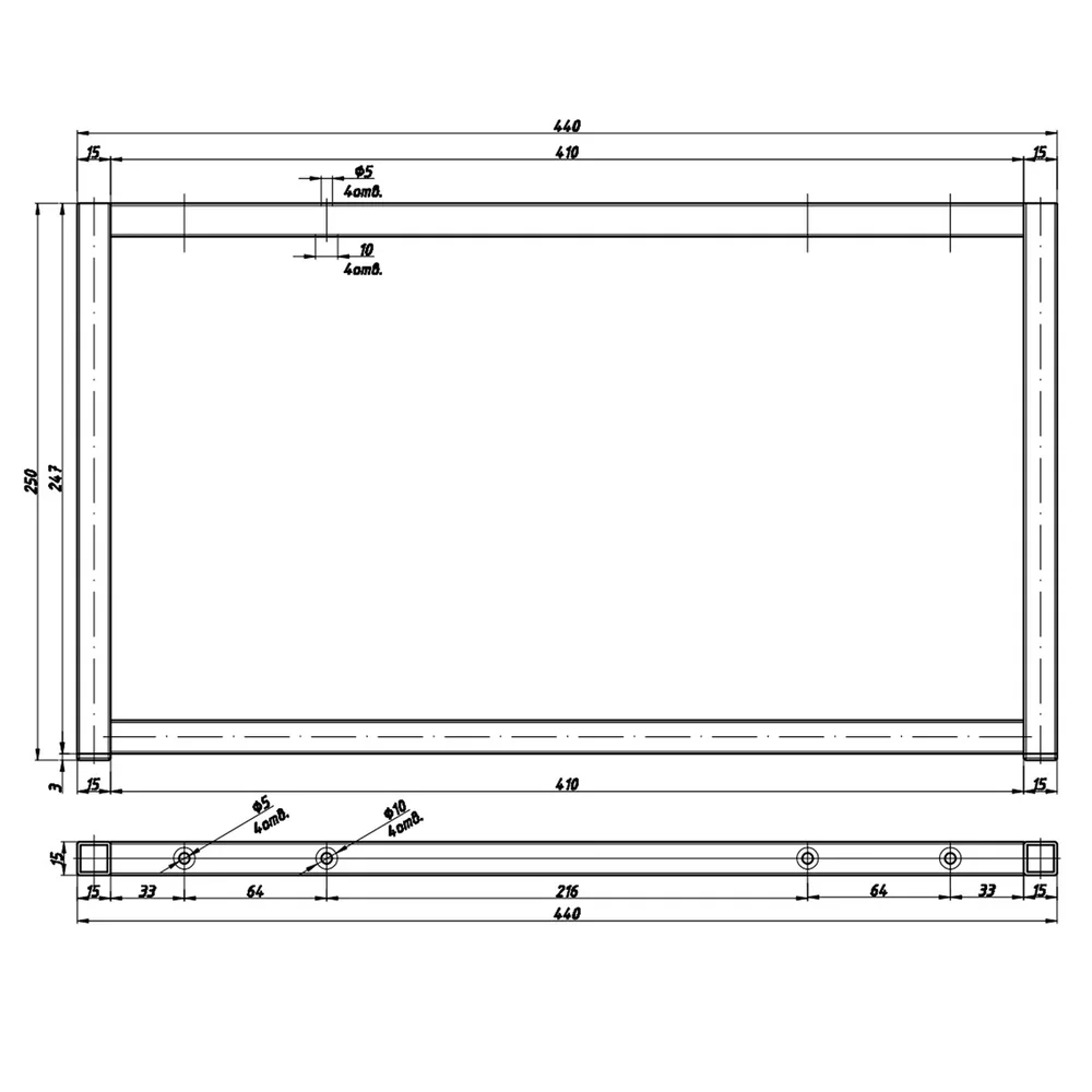 Rysunek techniczny – Noga meblowa metalowa, profil 15 × 15