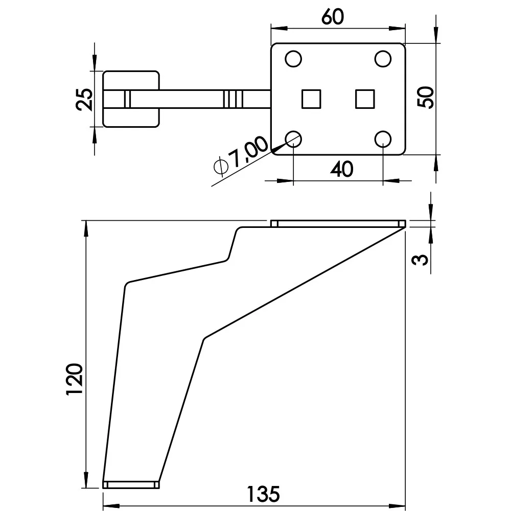 Rysunek techniczny – Noga meblowa metalowa