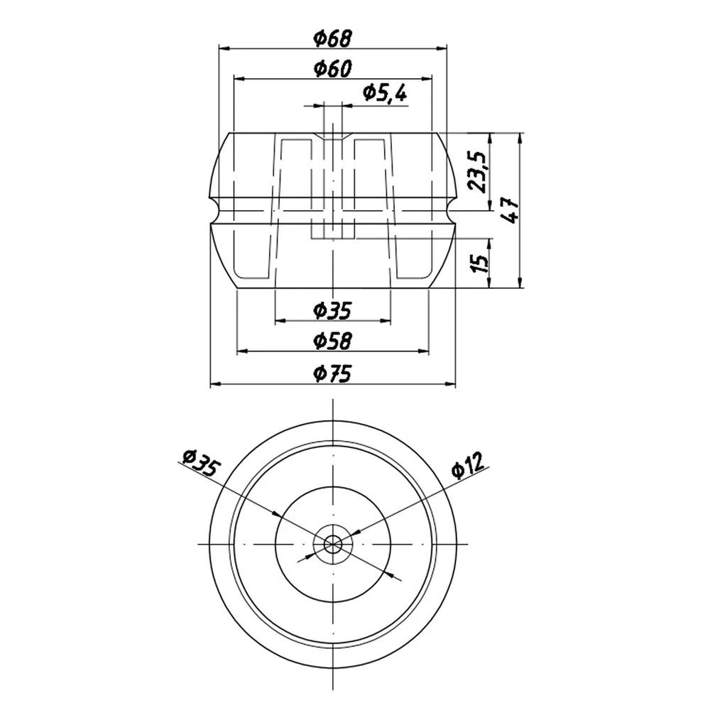 Rysunek techniczny – Noga meblowa z tworzywa, h 47, Ø75