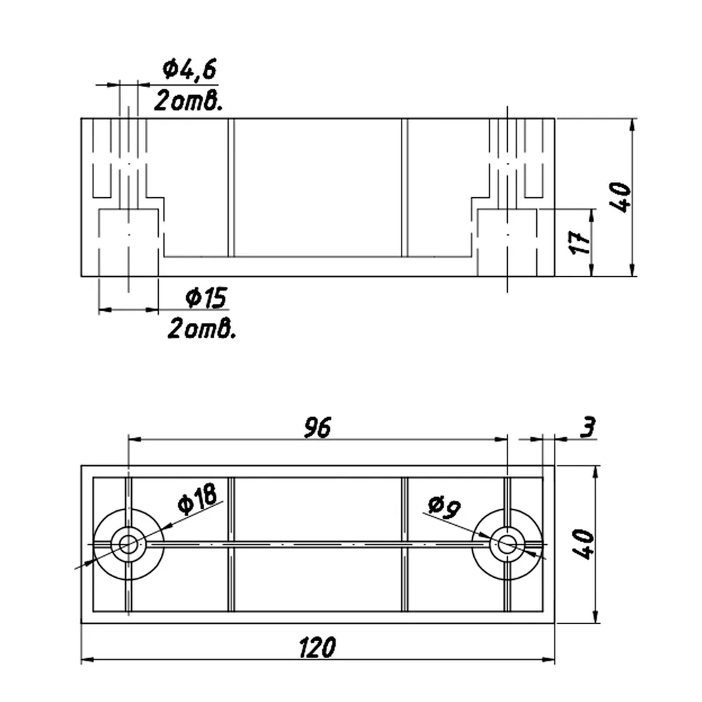 Technical drawing – Plastic furniture leg, 120 × 40, H 40