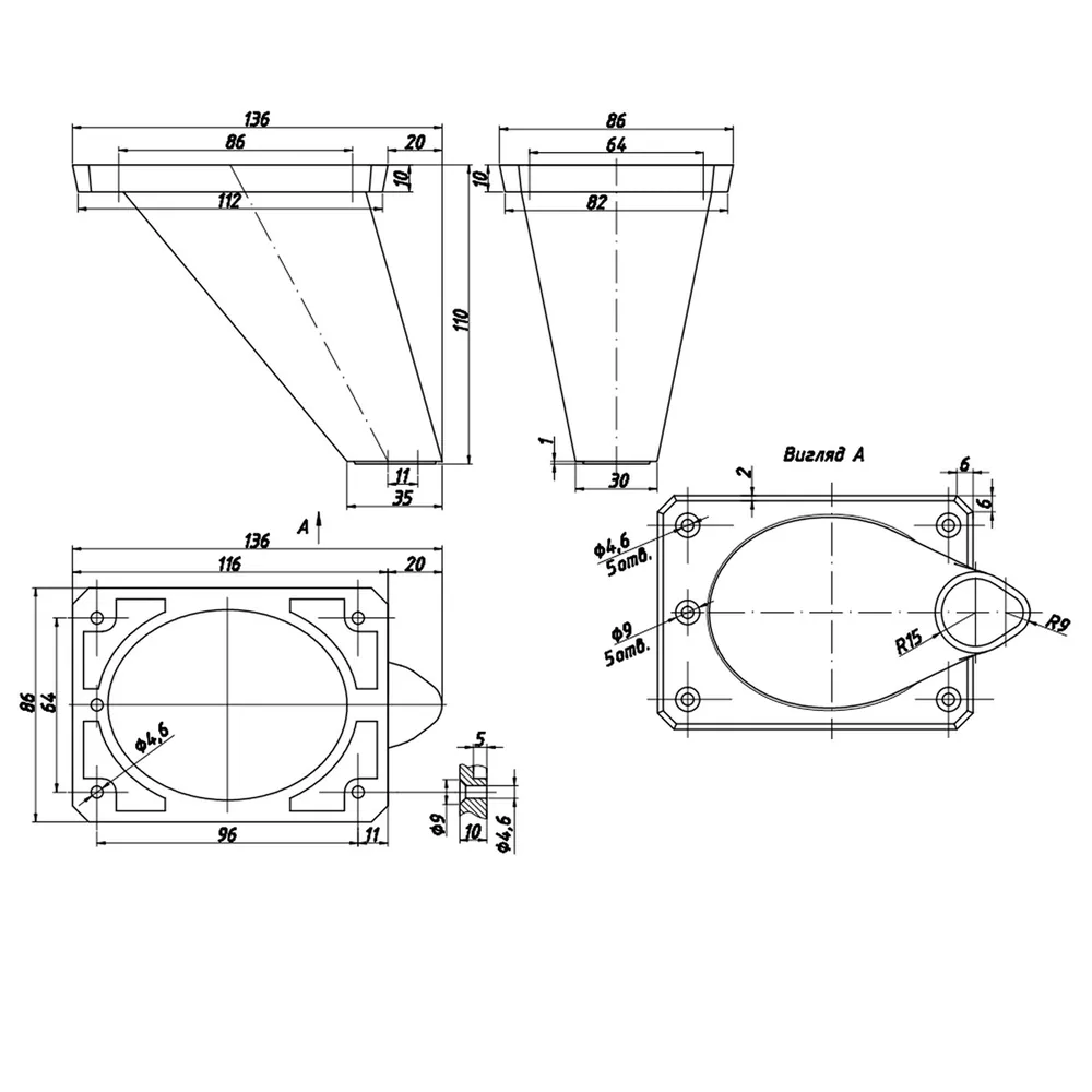 Rysunek techniczny – Noga meblowa z tworzywa