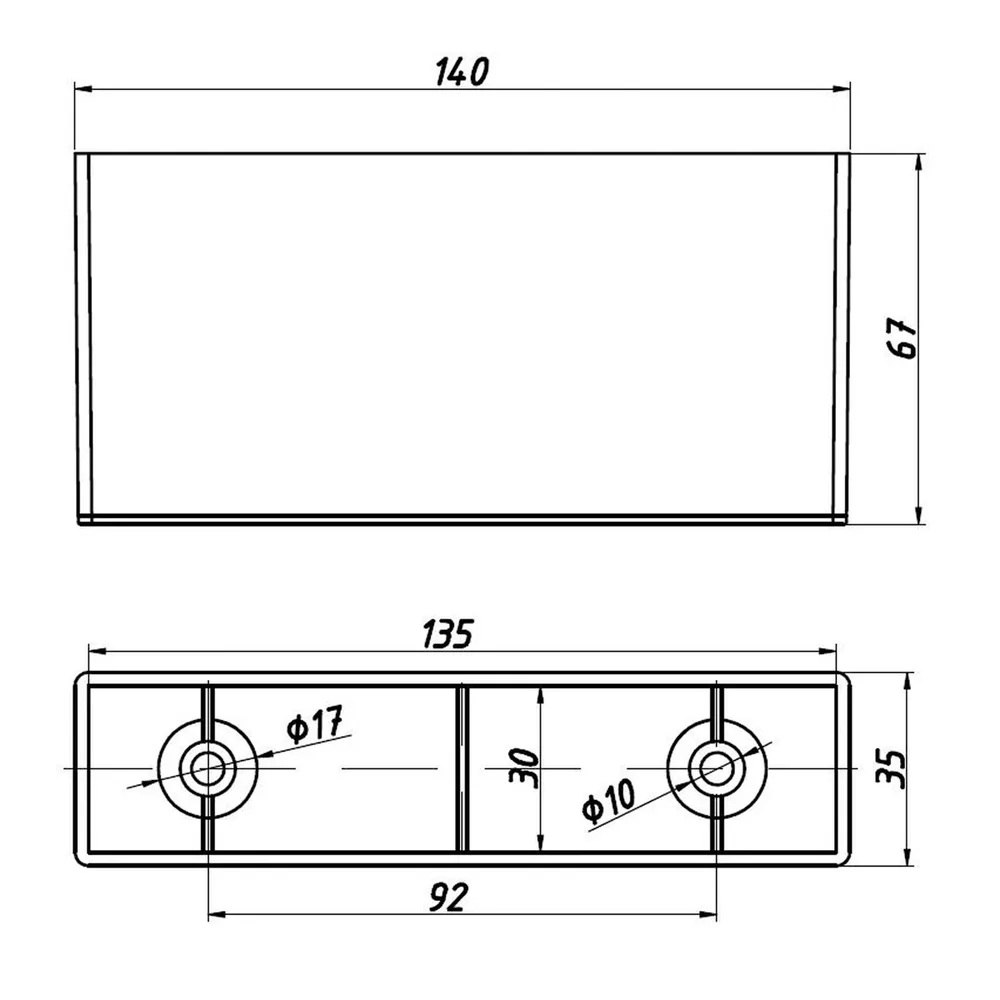 Rysunek techniczny – Noga meblowa z tworzywa, 140 × 35, h 67