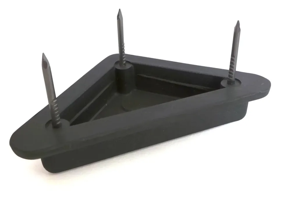 Plastic furniture foot, triangular, with nails, 74 × 43, H 13