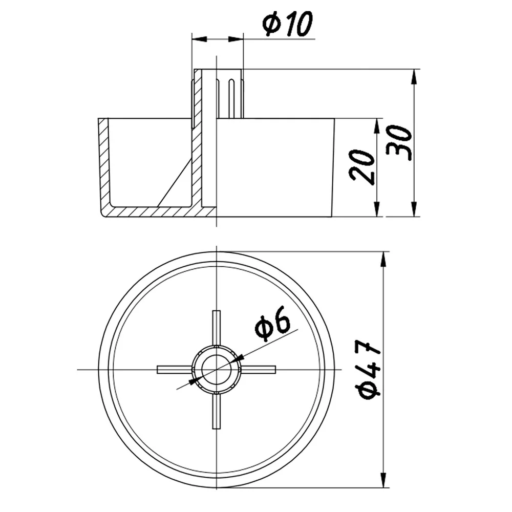 Rysunek techniczny – Stopka meblowa z tworzywa, Ø48, h 20