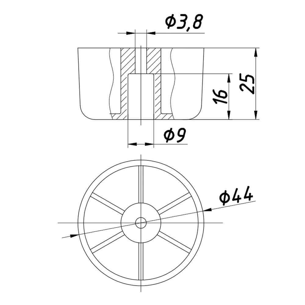 Technical drawing – Plastic furniture foot, Ø45, H 25