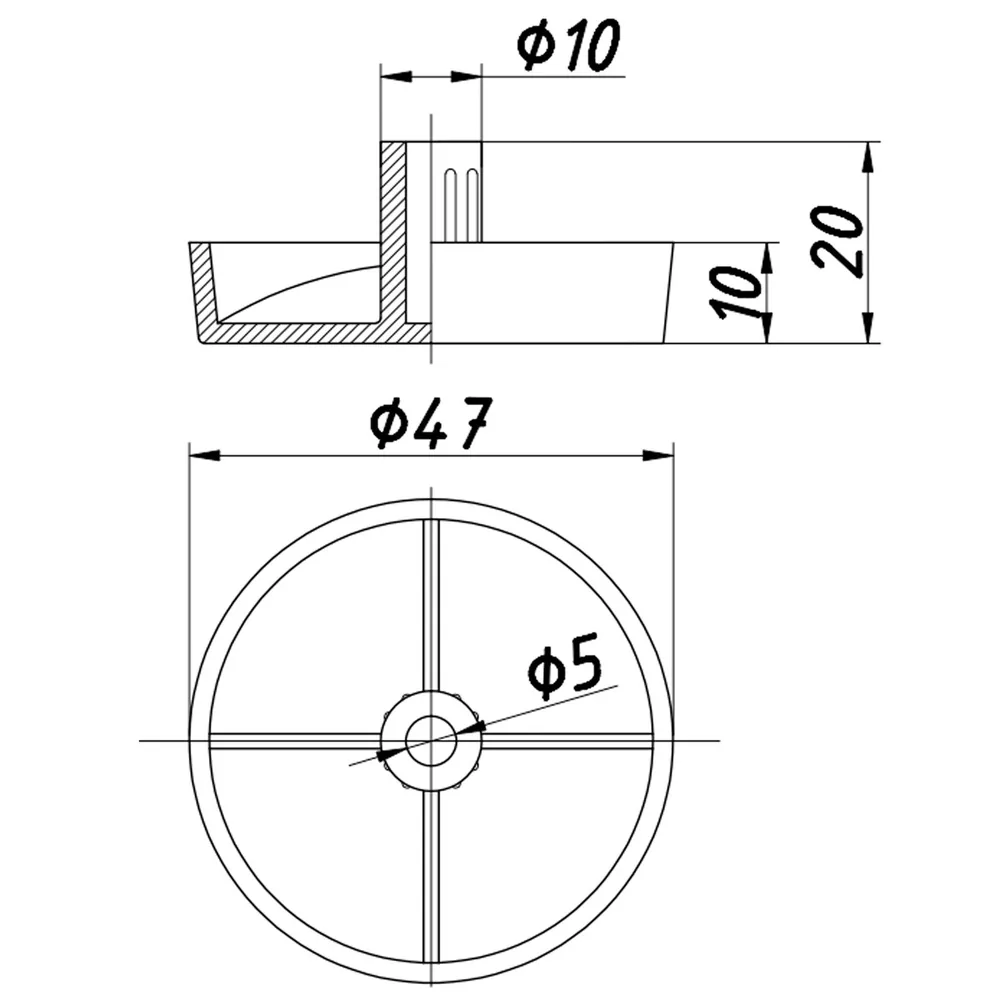 Technical drawing – Plastic furniture foot, Ø48, H 10