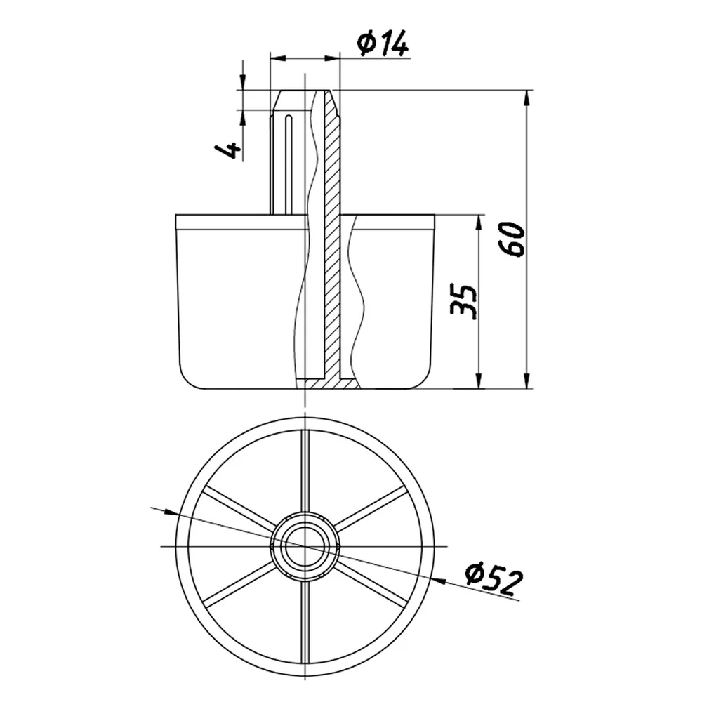 Rysunek techniczny – Stopka meblowa z tworzywa, Ø50, h 35