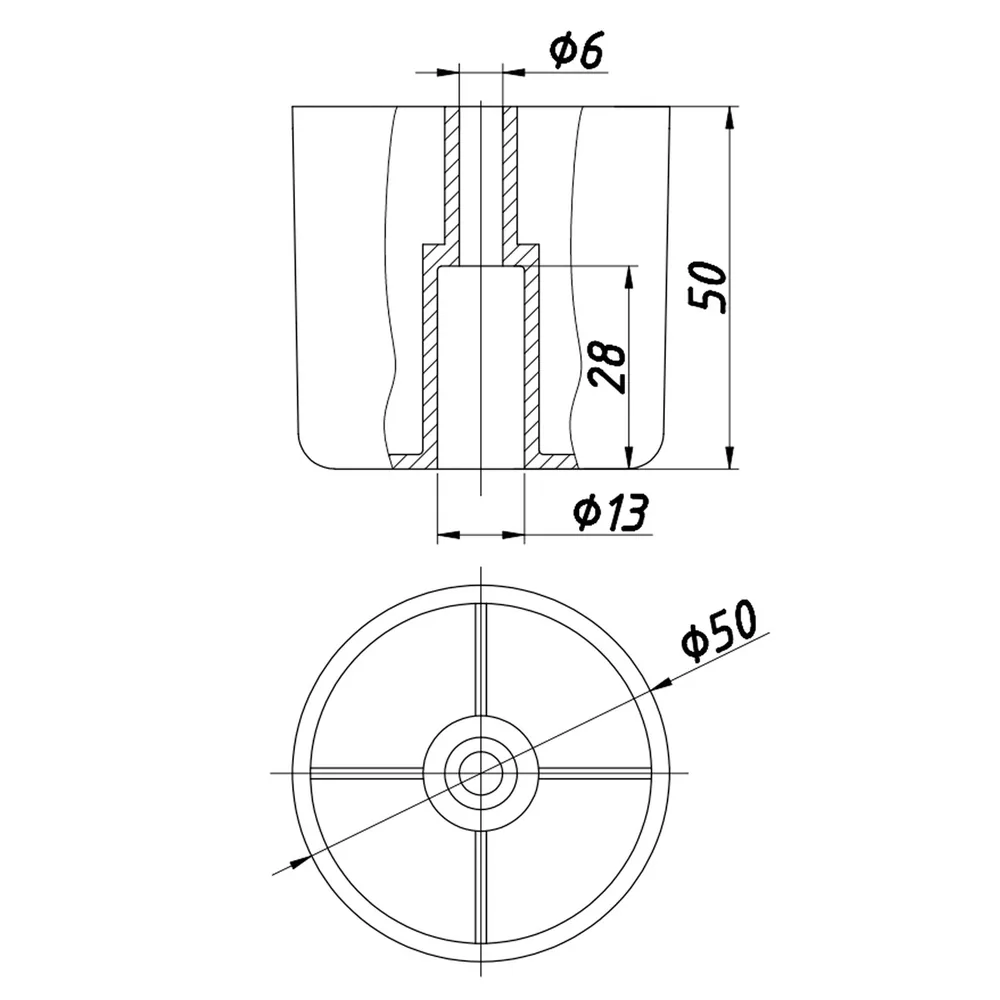 Rysunek techniczny – Stopka meblowa z tworzywa, Ø50, h 50