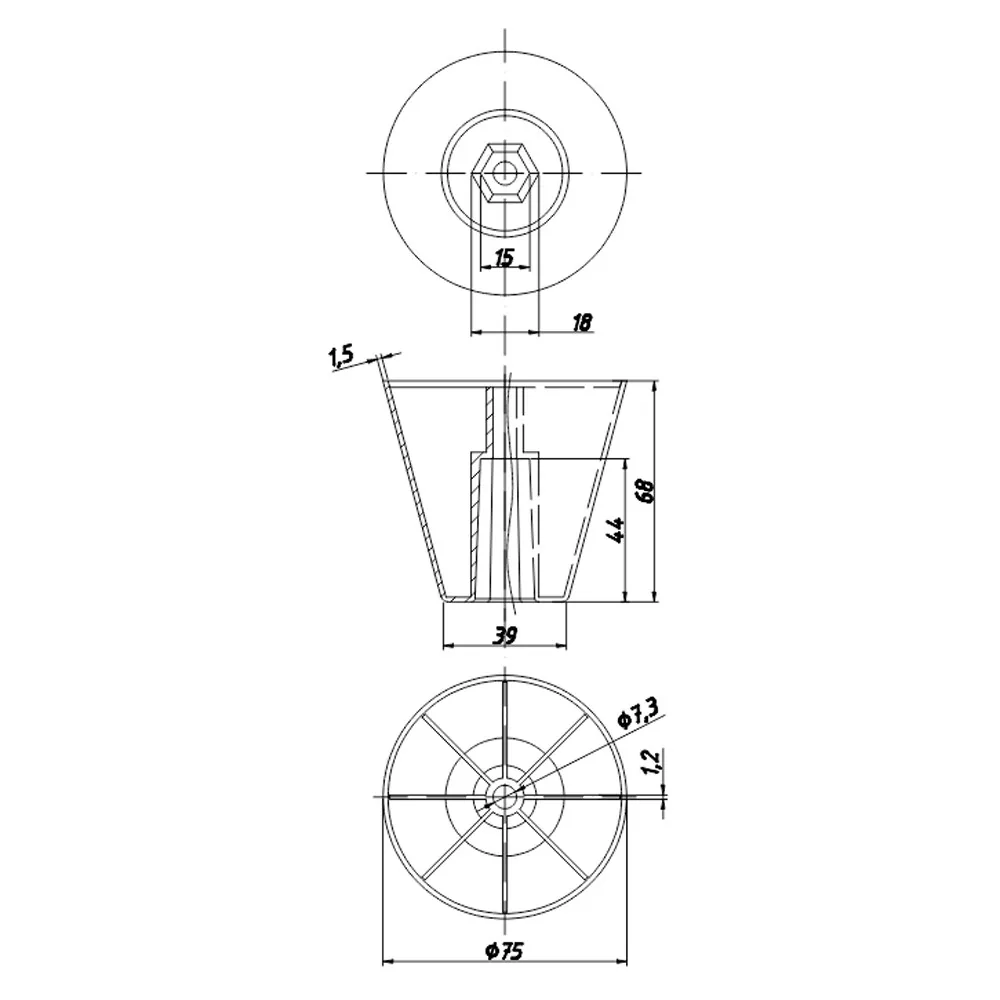 Rysunek techniczny – Stopka meblowa z tworzywa, Ø70, h 70