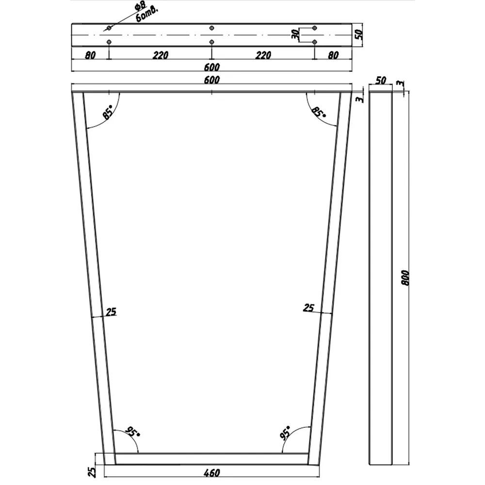 Rysunek techniczny – Noga do stołu, profil 50 × 25
