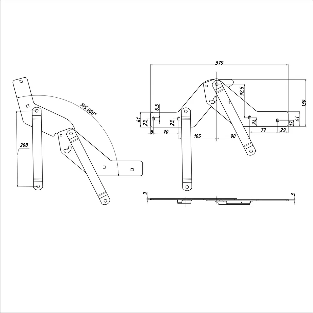 Technical drawing – Sofa transformation mechanism